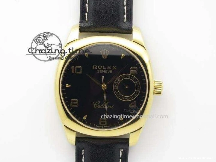 AAA Replica Watches YG On 3879 Numeral Black Leather Cellini Dial A Date Strap Black NewStyle Markers 0101